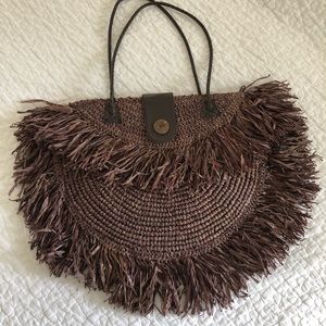 Rare hobo Round Brown Straw Fringe Bag - Boho
